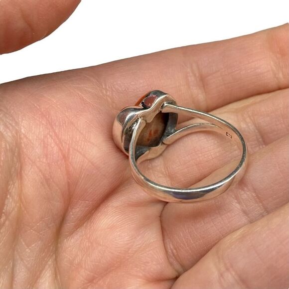 Sponge Coral Heart Shaped Ring Size 10 Solid 925 Sterling Silver Orange Boho - Picture 7 of 7